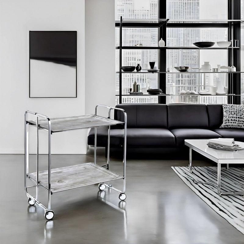 Carrello pieghevole da cucina BAUHAUS, 2 vassoi. Struttura cromata