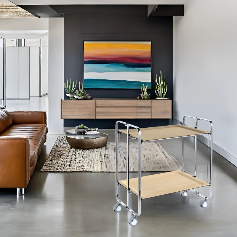 Carrello pieghevole da cucina BAUHAUS, 2 vassoi. Struttura cromata