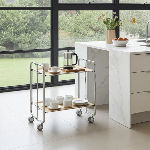 Carrello pieghevole da cucina BAUHAUS, 2 vassoi. Struttura cromata