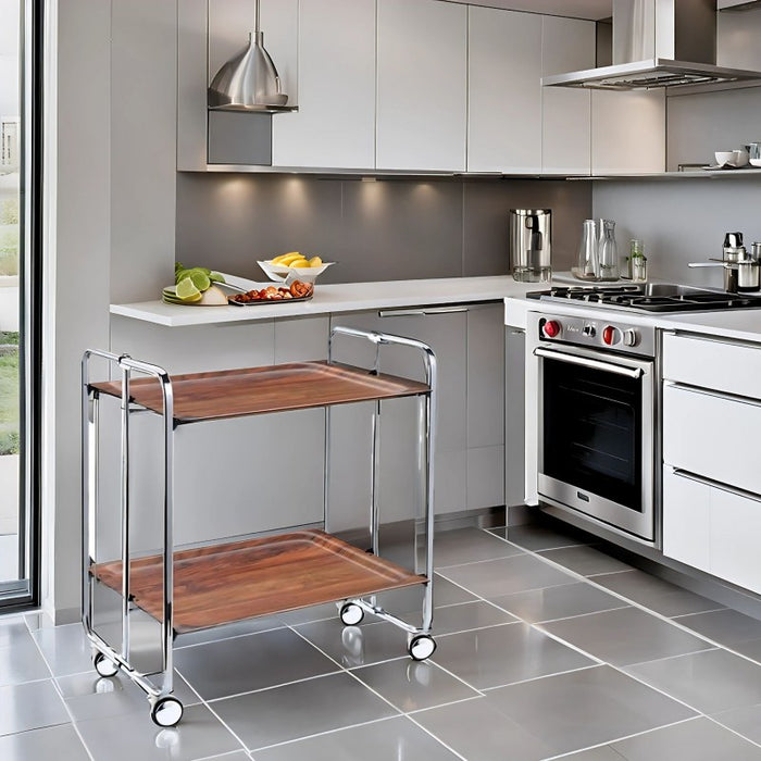 Carrello pieghevole da cucina BAUHAUS, 2 vassoi. Struttura cromata