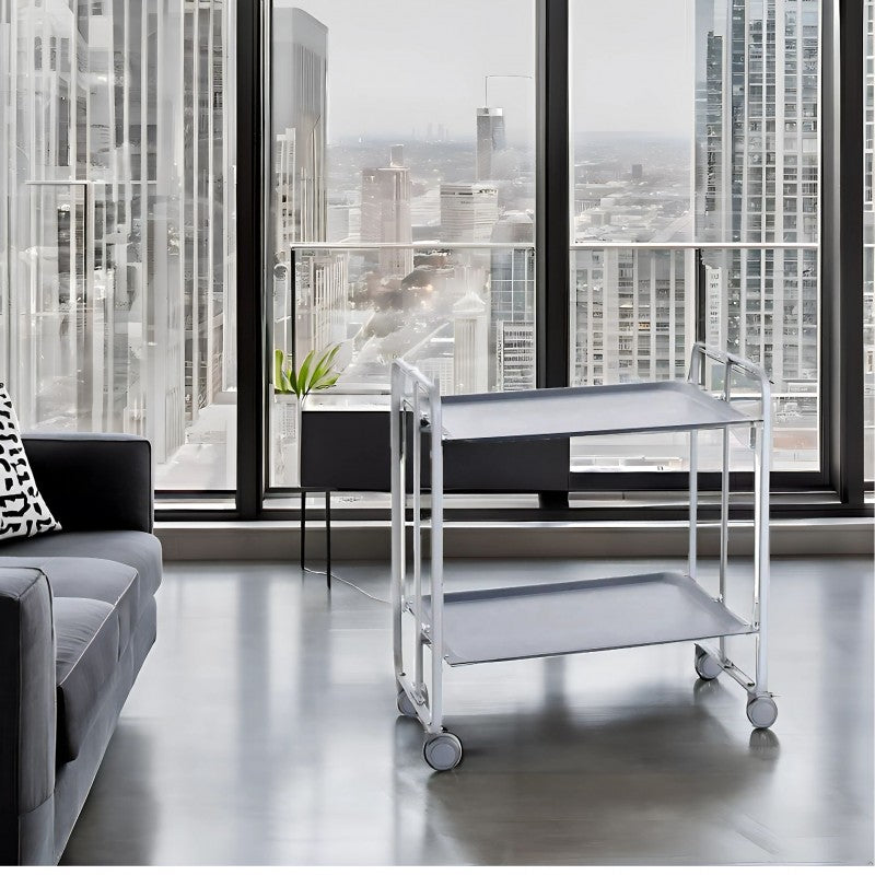 Carrello pieghevole da cucina BAUHAUS, 2 vassoi. Struttura grigio