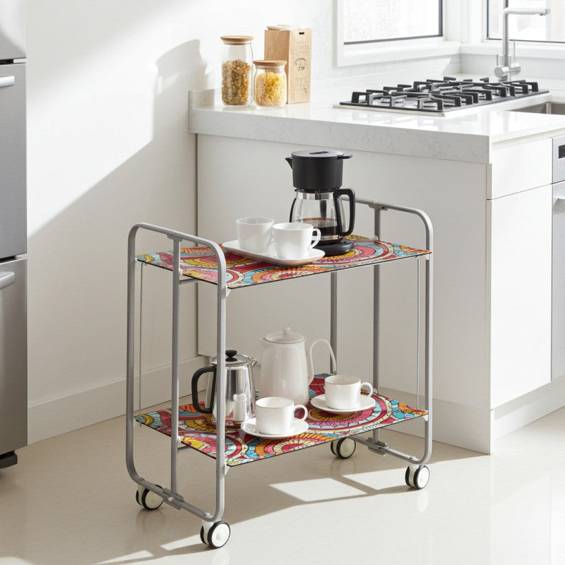Carrello pieghevole da cucina BAUHAUS, 2 vassoi. Struttura grigio