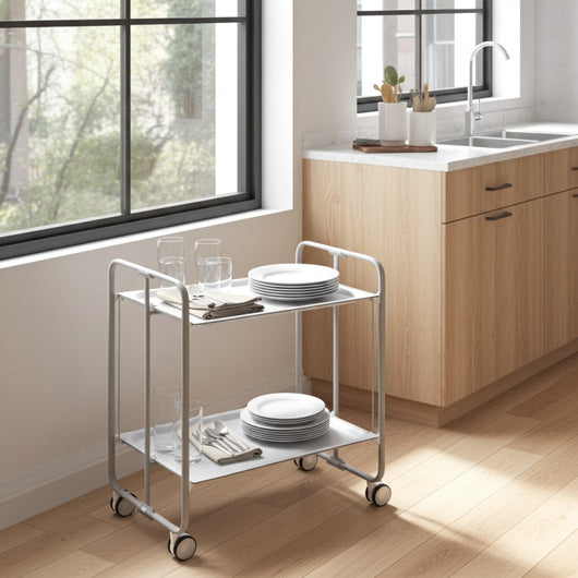 Carrello pieghevole da cucina BAUHAUS, 2 vassoi. Struttura grigio