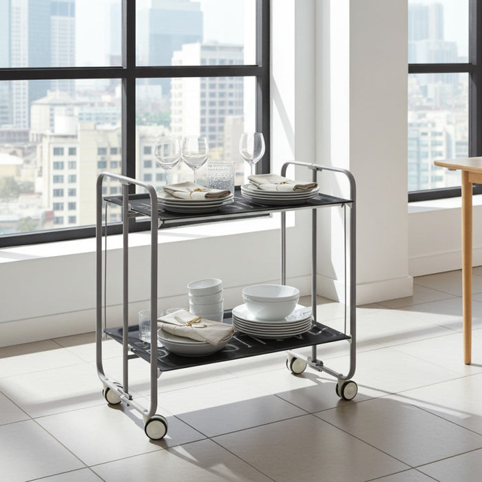 Carrello pieghevole da cucina BAUHAUS, 2 vassoi. Struttura grigio
