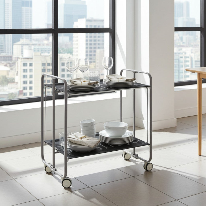 Carrello pieghevole da cucina BAUHAUS, 2 vassoi. Struttura grigio