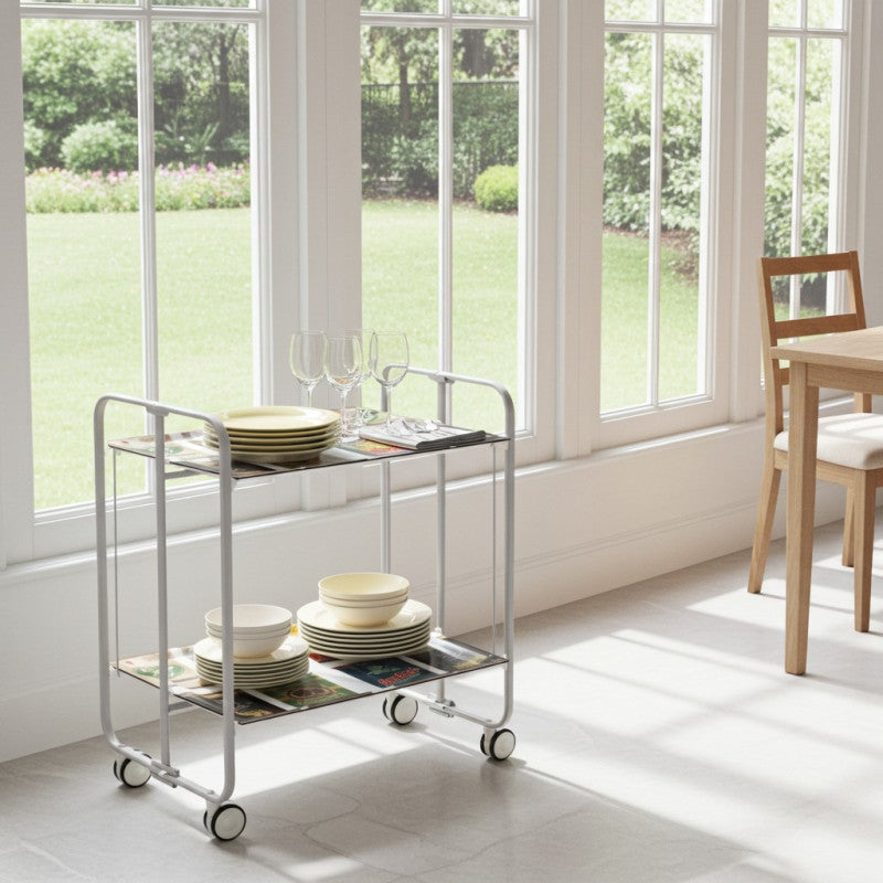 Carrello pieghevole da cucina BAUHAUS, 2 vassoi. Struttura grigio