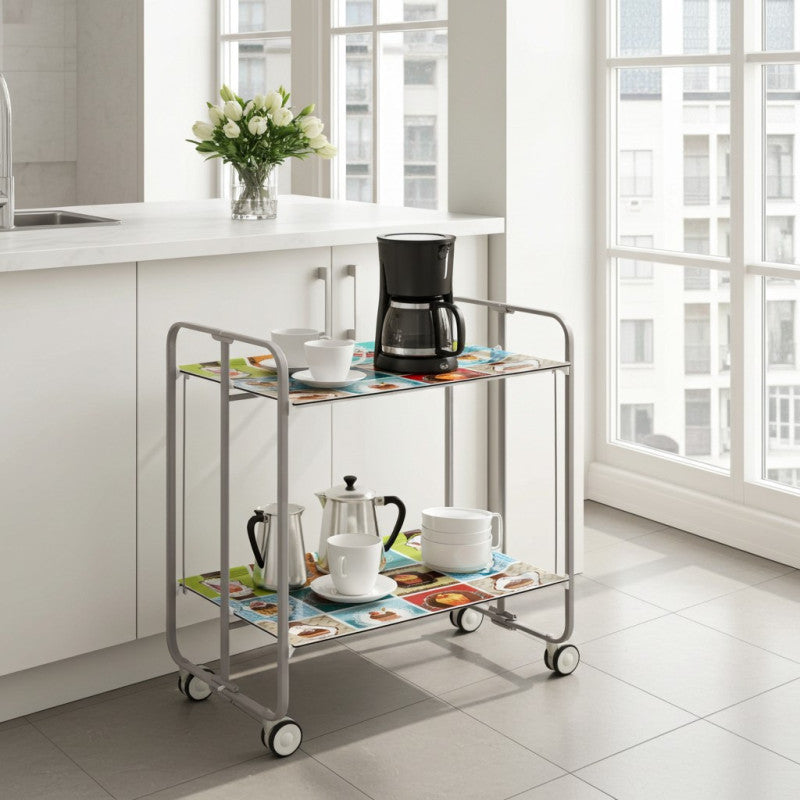 Carrello pieghevole da cucina BAUHAUS, 2 vassoi. Struttura grigio