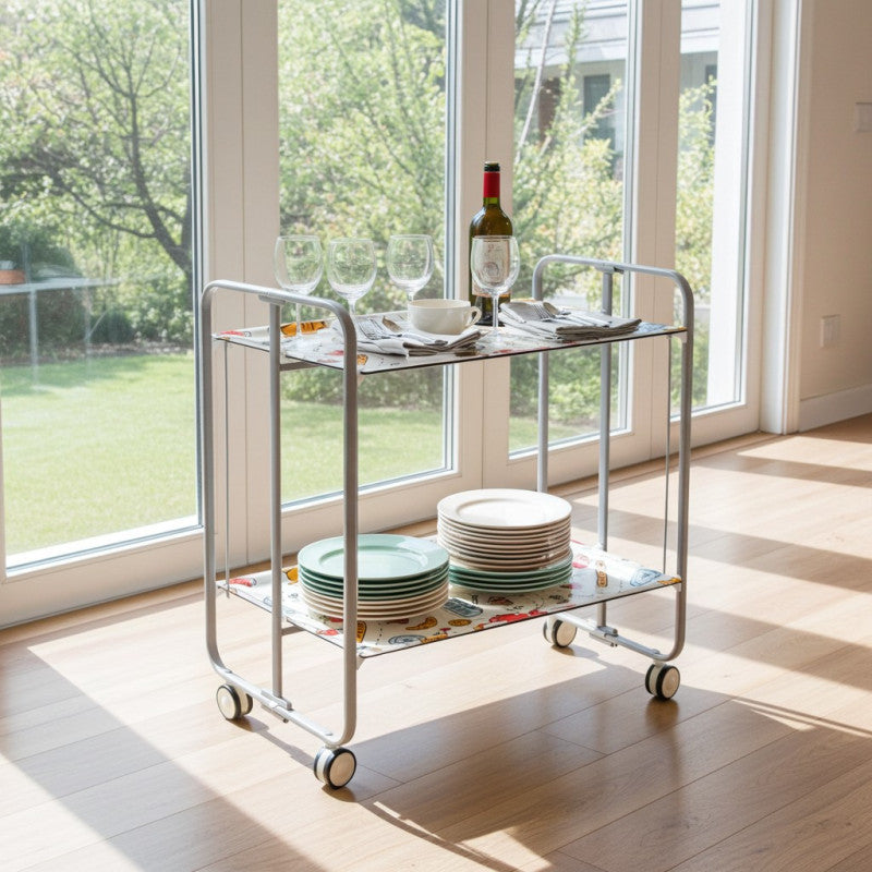 Carrello pieghevole da cucina BAUHAUS, 2 vassoi. Struttura grigio