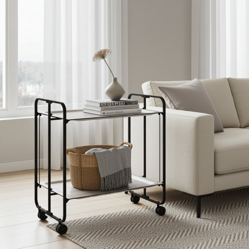 Carrello pieghevole da cucina BAUHAUS, 2 vassoi. Struttura nera