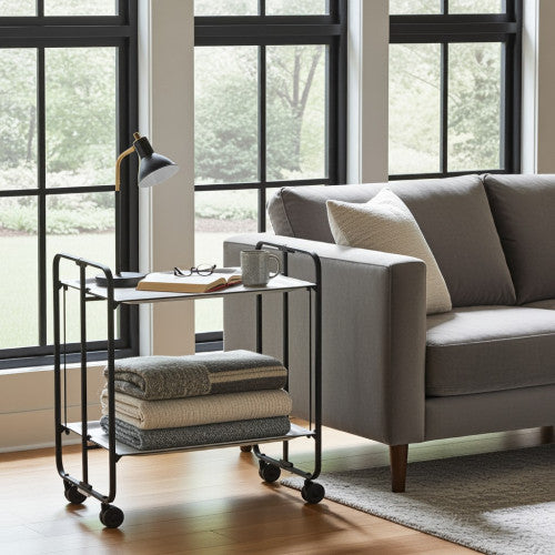 Carrello pieghevole da cucina BAUHAUS, 2 vassoi. Struttura nera