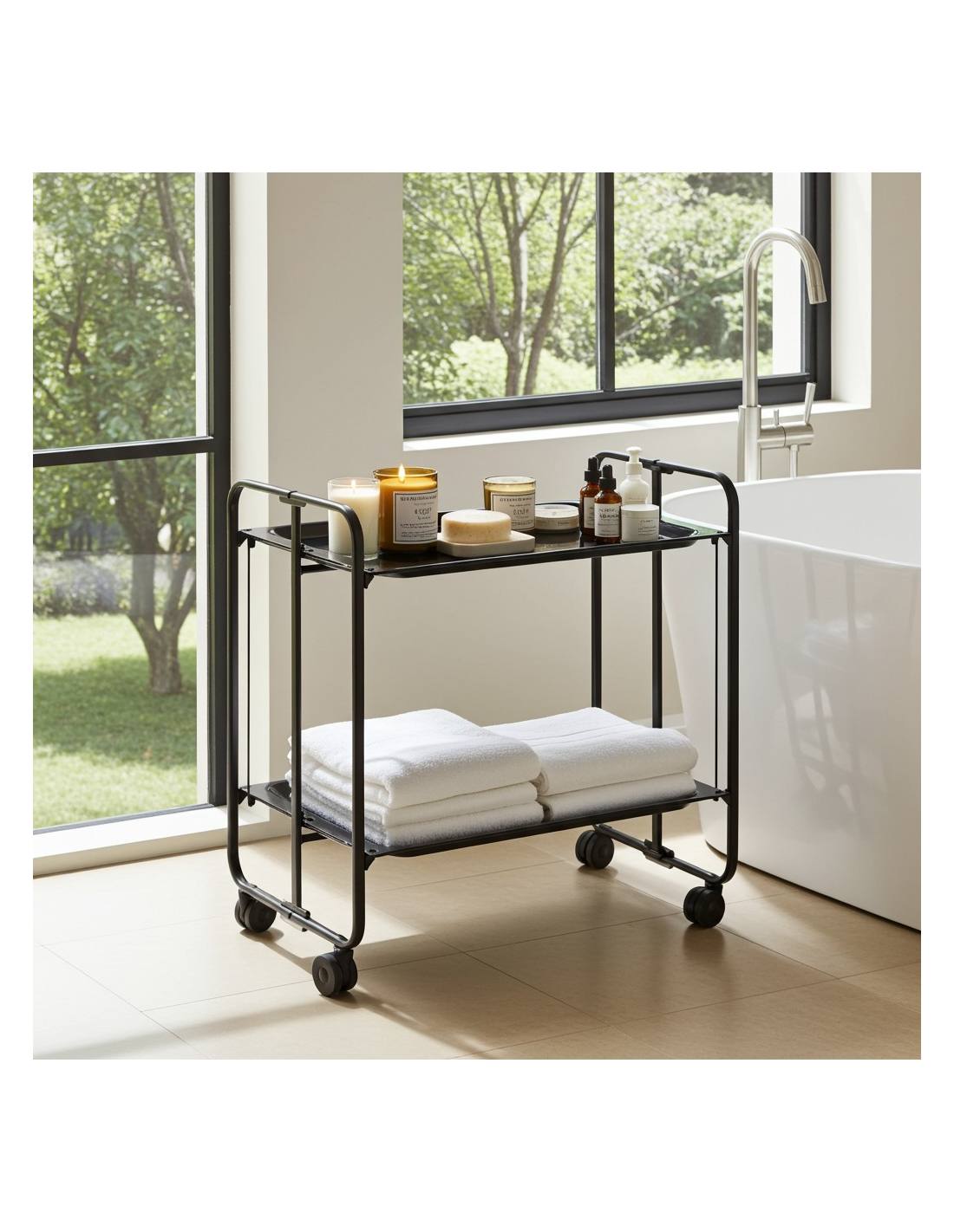 Carrello pieghevole da cucina BAUHAUS, 2 vassoi. Struttura nera