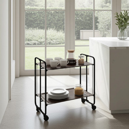 Carrello pieghevole da cucina BAUHAUS, 2 vassoi. Struttura nera