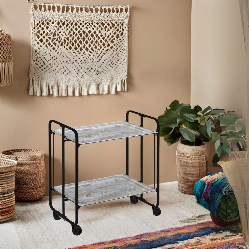Carrello pieghevole da cucina BAUHAUS, 2 vassoi. Struttura nera