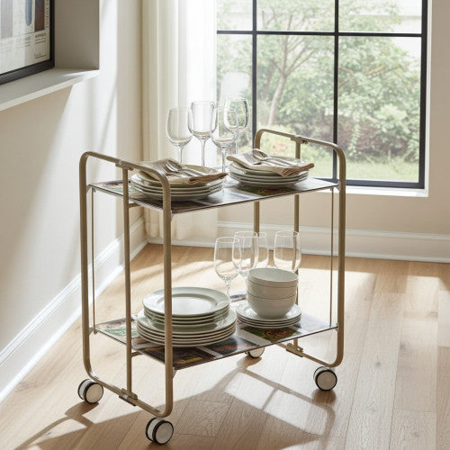Carrello pieghevole da cucina BAUHAUS, 2 vassoi. Struttura sabbia