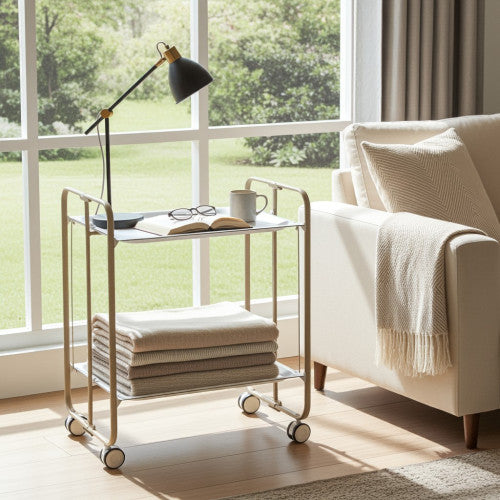 Carrello pieghevole da cucina BAUHAUS, 2 vassoi. Struttura sabbia
