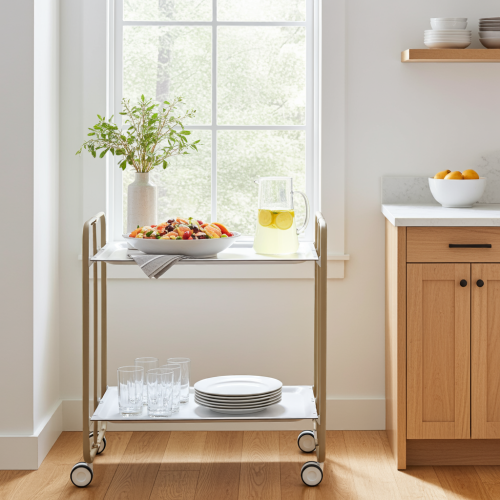 Carrello pieghevole da cucina BAUHAUS, 2 vassoi. Struttura sabbia
