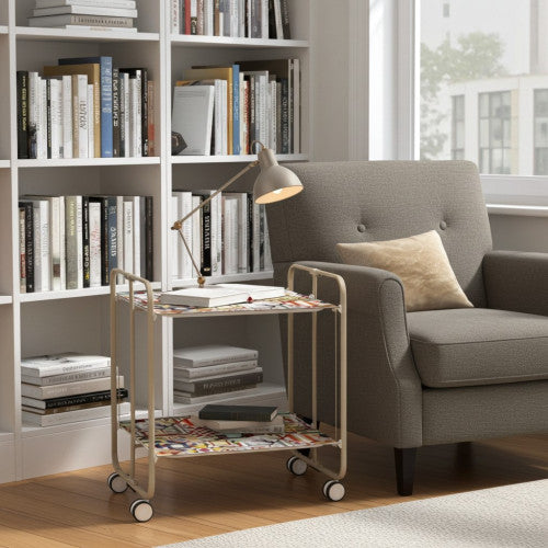 Carrello pieghevole da cucina BAUHAUS, 2 vassoi. Struttura sabbia
