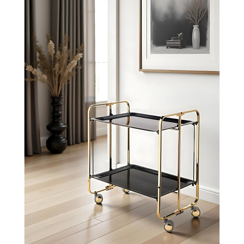 Carrello pieghevole da cucina BAUHAUS, 2 vassoi. Telaio bagno d'oro