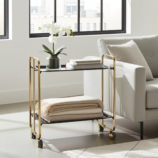 Carrello pieghevole da cucina BAUHAUS, 2 vassoi. Telaio bagno d'oro