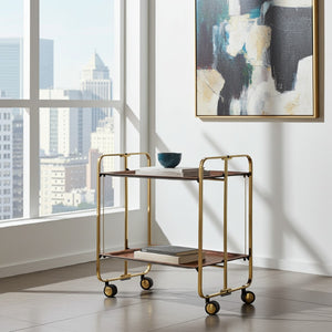 Carrello pieghevole da cucina BAUHAUS, 2 vassoi. Telaio bagno d'oro