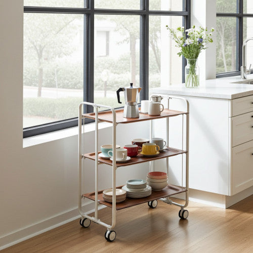 Carrello pieghevole da cucina BAUHAUS, 3 vassoi. Struttura bianca