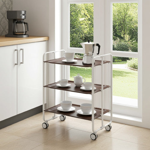 Carrello pieghevole da cucina BAUHAUS, 3 vassoi. Struttura bianca
