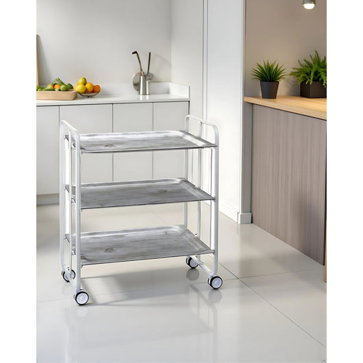 Carrello pieghevole da cucina BAUHAUS, 3 vassoi. Struttura bianca