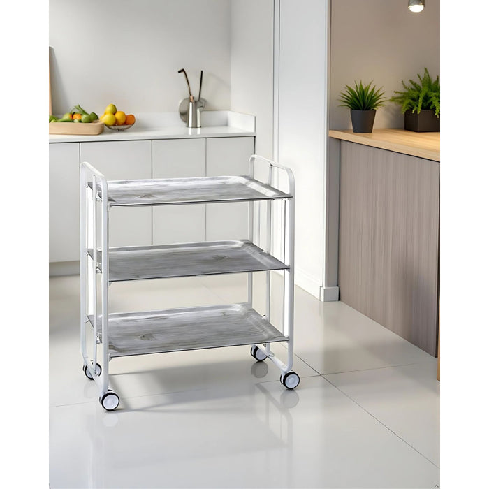 Carrello pieghevole da cucina BAUHAUS, 3 vassoi. Struttura bianca