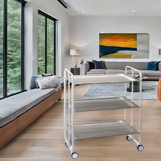 Carrello pieghevole da cucina BAUHAUS, 3 vassoi. Struttura bianca