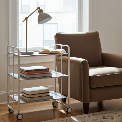 Carrello pieghevole da cucina BAUHAUS, 3 vassoi. Struttura bianca