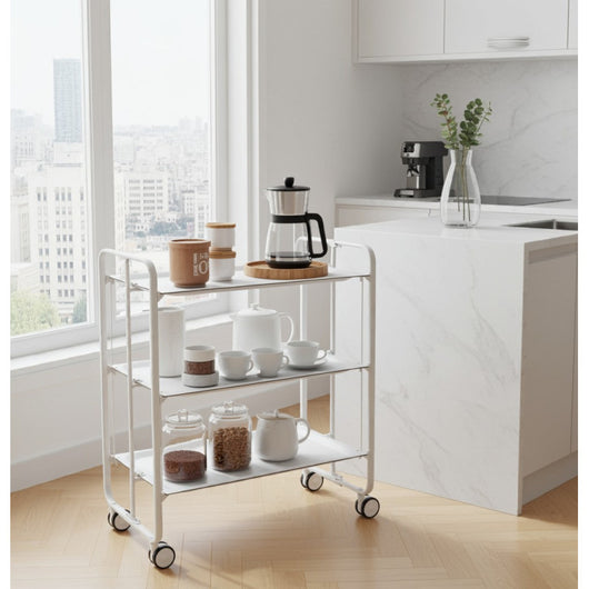 Carrello pieghevole da cucina BAUHAUS, 3 vassoi. Struttura bianca
