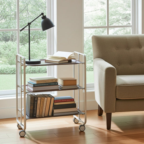 Carrello pieghevole da cucina BAUHAUS, 3 vassoi. Struttura bianca