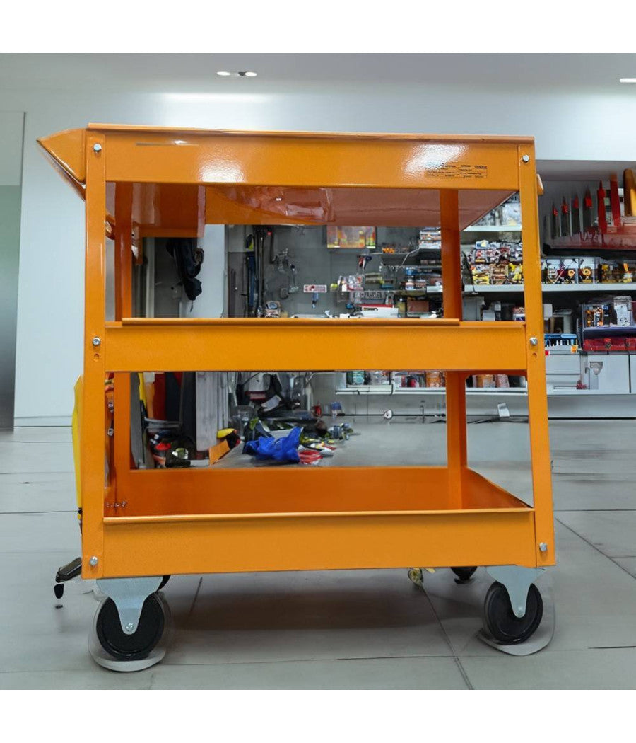 Carrello Porta Attrezzi Da Officina Portautensili 3 Ripiani Con 4 Ruote Acciaio         