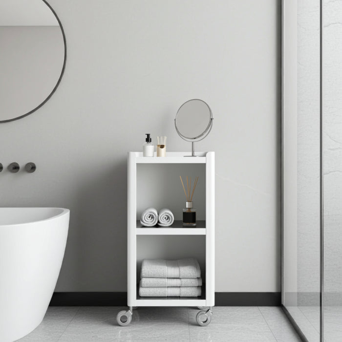 Carrello Portaoggetti a 3 Ripiani, carrello salvaspazio, bianco - acciaio inossidabile, LOUISE