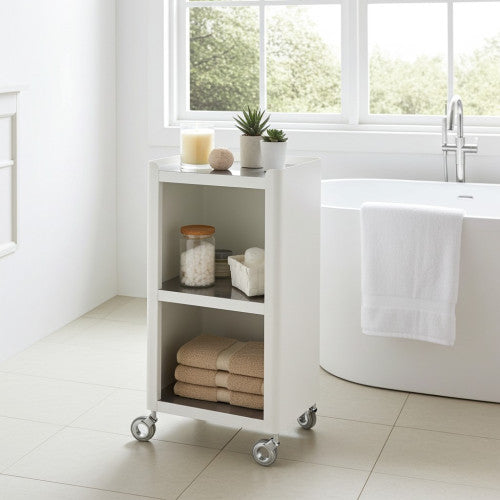 Carrello Portaoggetti a 3 Ripiani, carrello salvaspazio, bianco - acciaio inossidabile, LOUISE