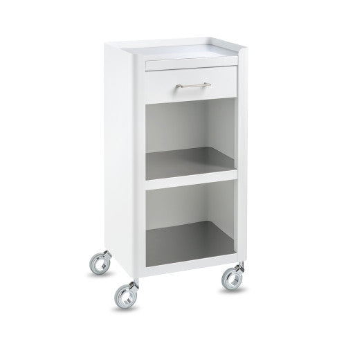 Carrello Portaoggetti a 3 Ripiani e 1 cassetto, carrello salvaspazio, bianco - acciaio inossidabile, THELMA
