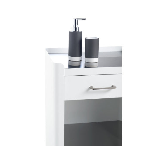 Carrello Portaoggetti a 3 Ripiani e 1 cassetto, carrello salvaspazio, bianco - acciaio inossidabile, THELMA
