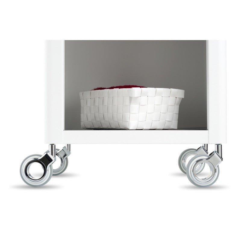 Carrello Portaoggetti a 3 Ripiani e 1 cassetto, carrello salvaspazio, bianco - acciaio inossidabile, THELMA