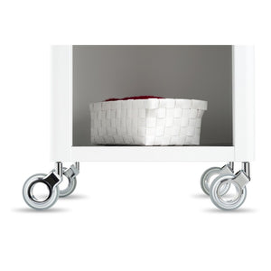 Carrello Portaoggetti a 3 Ripiani e 1 cassetto, carrello salvaspazio, bianco - acciaio inossidabile, THELMA