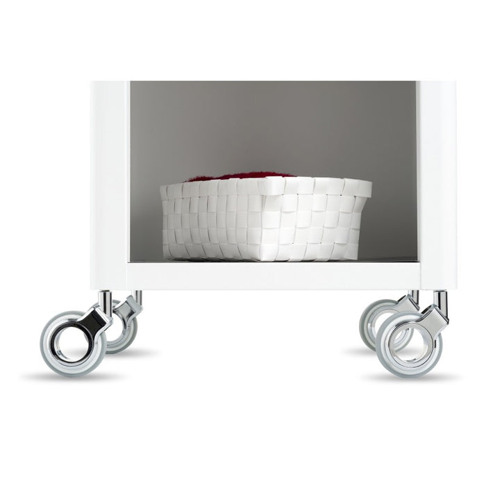 Carrello Portaoggetti a 3 Ripiani e 1 cassetto, carrello salvaspazio, bianco - acciaio inossidabile, THELMA