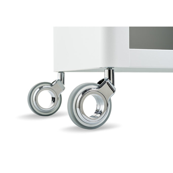 Carrello Portaoggetti a 3 Ripiani e 1 cassetto, carrello salvaspazio, bianco - acciaio inossidabile, THELMA