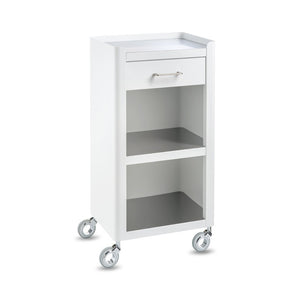 Carrello Portaoggetti a 3 Ripiani e 1 cassetto, carrello salvaspazio, bianco - acciaio inossidabile, THELMA