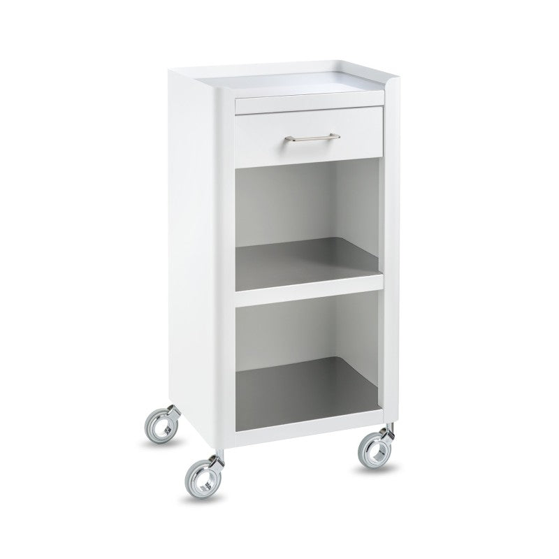 Carrello Portaoggetti a 3 Ripiani e 1 cassetto, carrello salvaspazio, bianco - acciaio inossidabile, THELMA