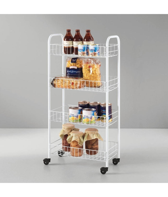 Carrello Portaoggetti Porta Oggetti 4 Ripiani Bianco Per Cucina Bagno 30x40x77cm         