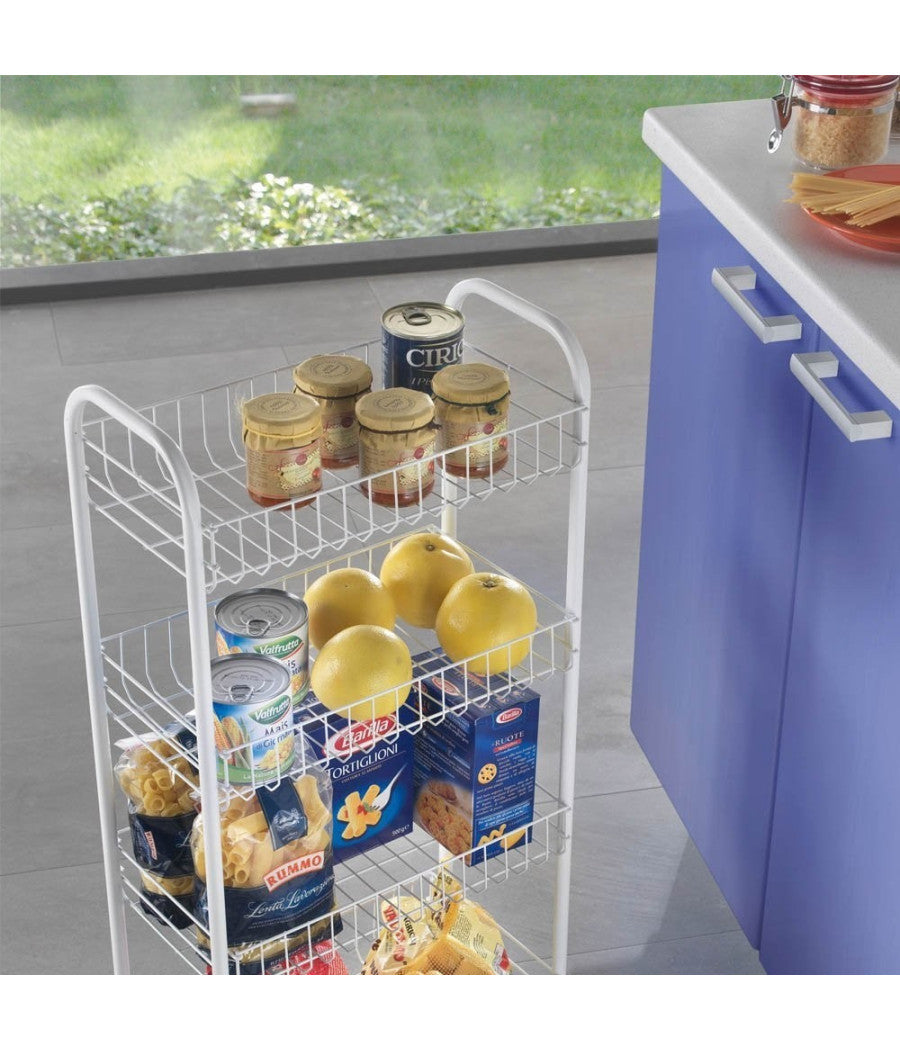 Carrello Portaoggetti Porta Oggetti 4 Ripiani Bianco Per Cucina Bagno 30x40x77cm         
