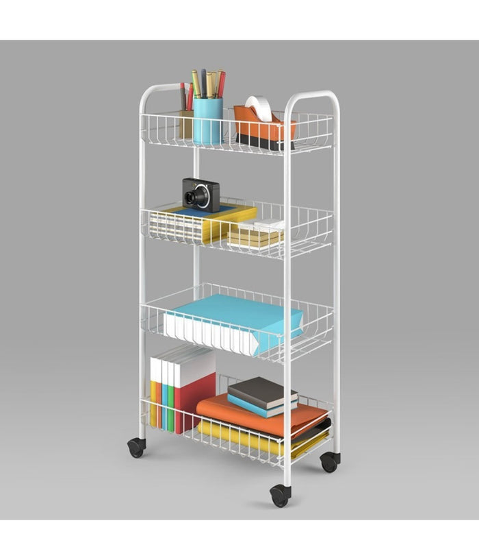 Carrello Portaoggetti Porta Oggetti 4 Ripiani Bianco Per Cucina Bagno 30x40x77cm         