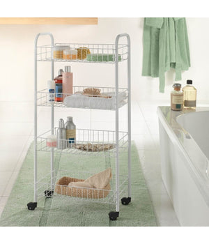Carrello Portaoggetti Porta Oggetti 4 Ripiani Bianco Per Cucina Bagno 30x40x77cm         