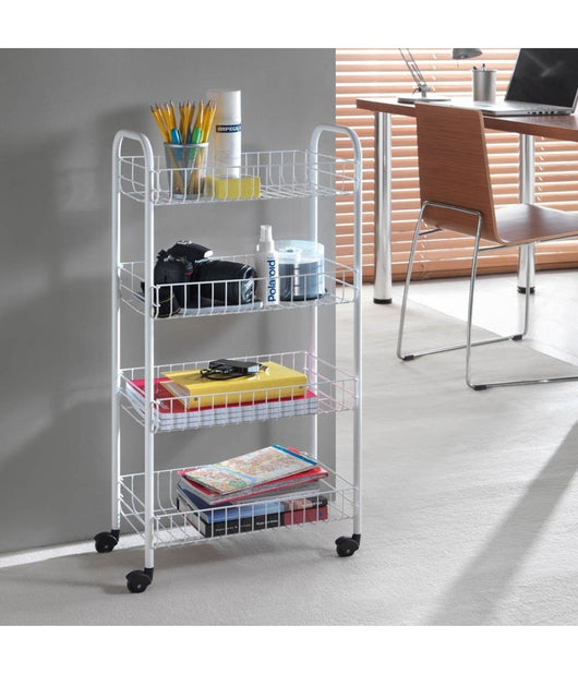 Carrello Portaoggetti Porta Oggetti 4 Ripiani Bianco Per Cucina Bagno 30x40x77cm         