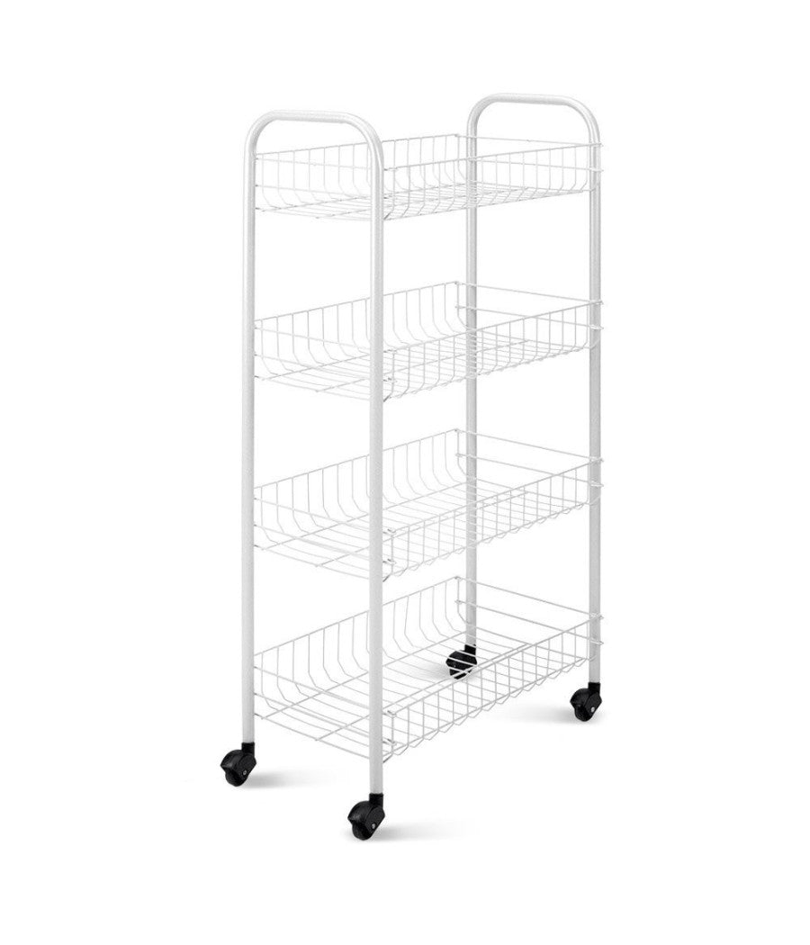 Carrello Portaoggetti Porta Oggetti 4 Ripiani Bianco Per Cucina Bagno 30x40x77cm         