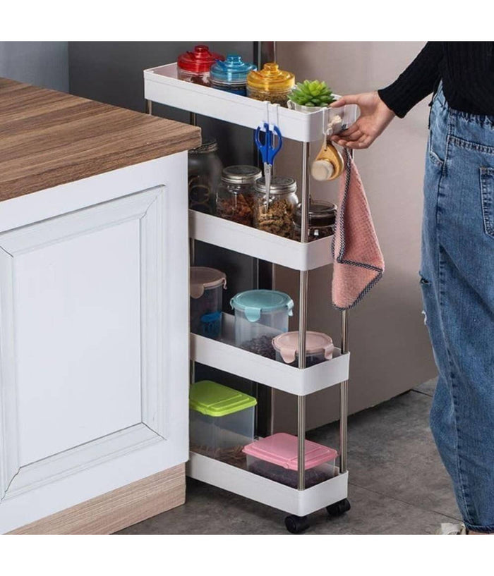 Carrello Salvaspazio Carrellino Slim Cucina Bagno Ripostiglio 3 Ripiani 4 Ruote         